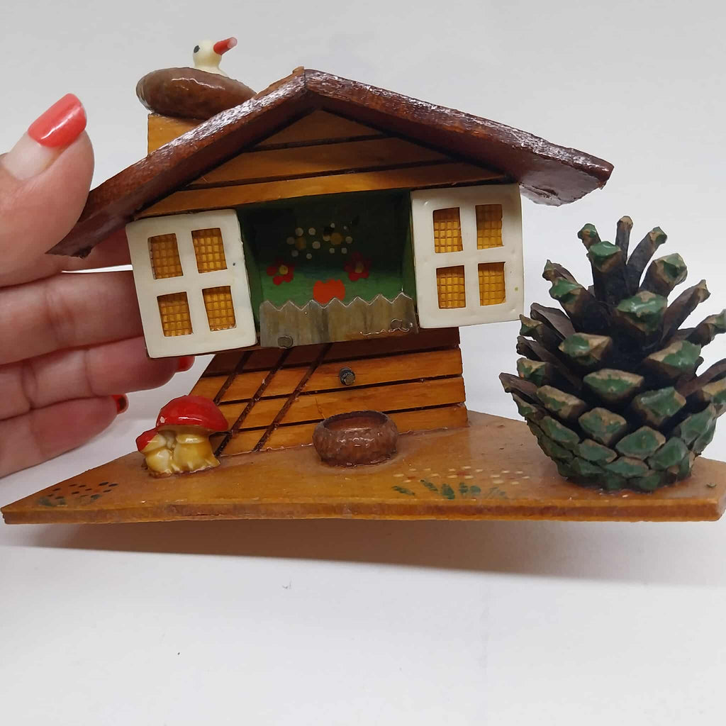 Vintage Bulgarian Folk Art Miniature House — Hand-Painted Wood Souvenir