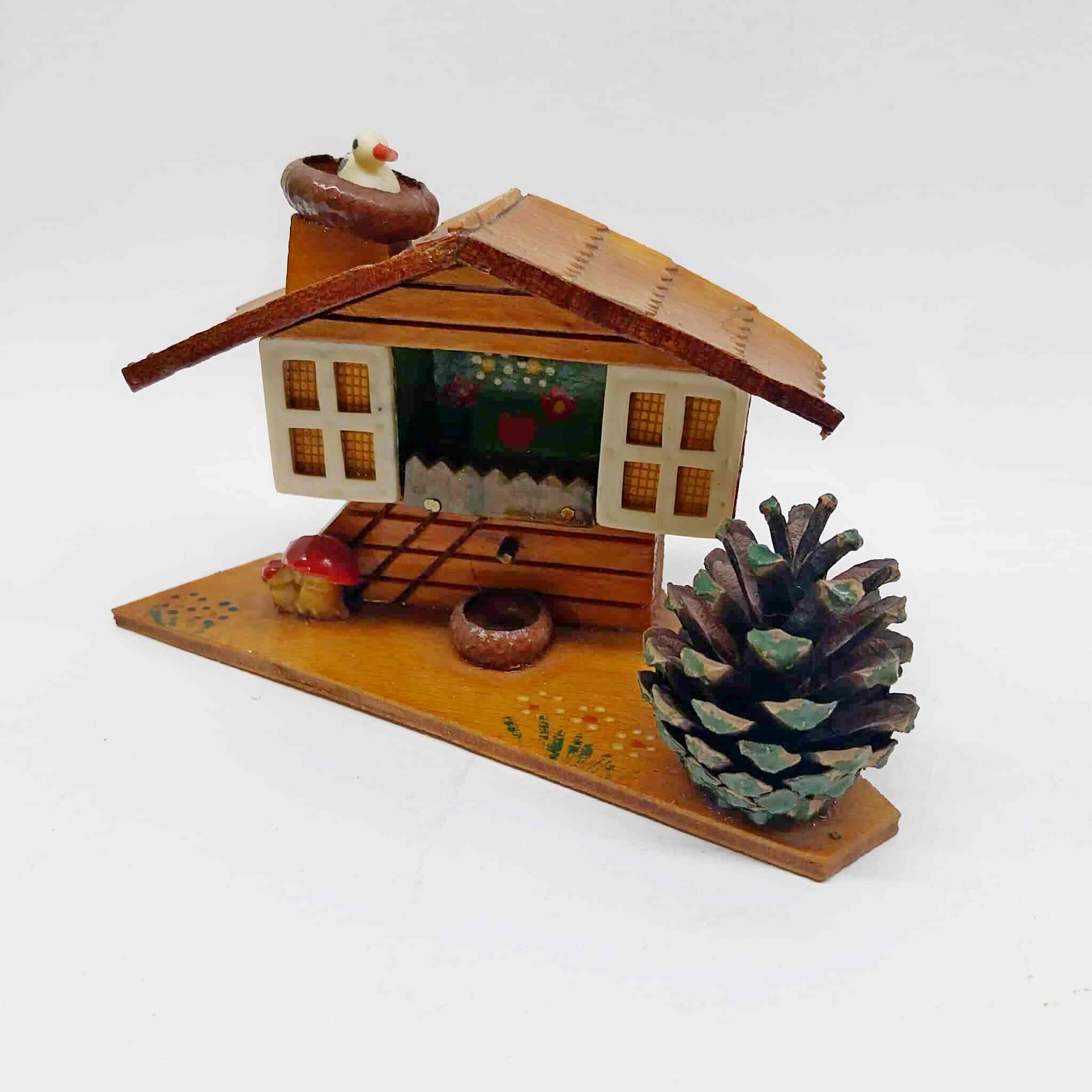 Vintage Bulgarian Folk Art Miniature House — Hand-Painted Wood Souvenir
