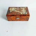 Vintage leather jewelry box with Egyptian chariot motif on lid