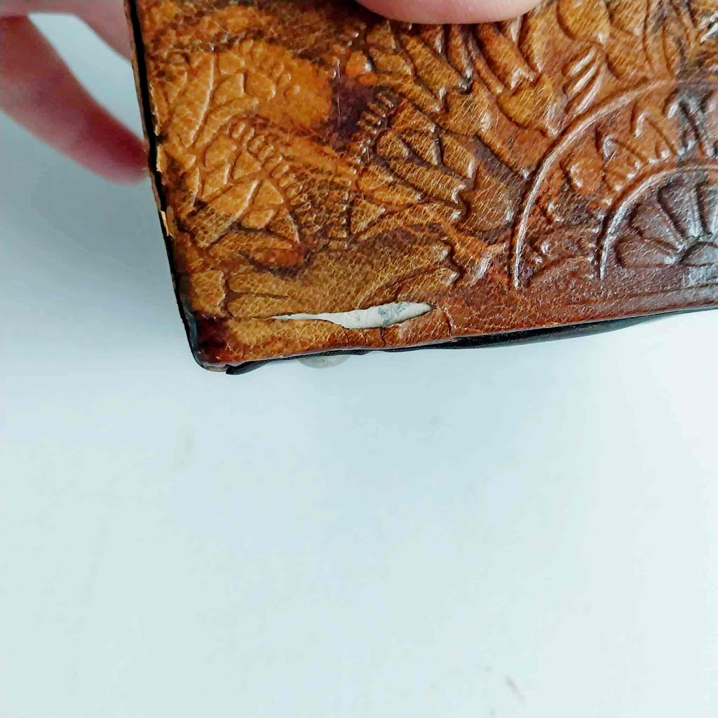 Vintage Leather Jewelry Box – Egyptian Motif, Red Velvet Interior