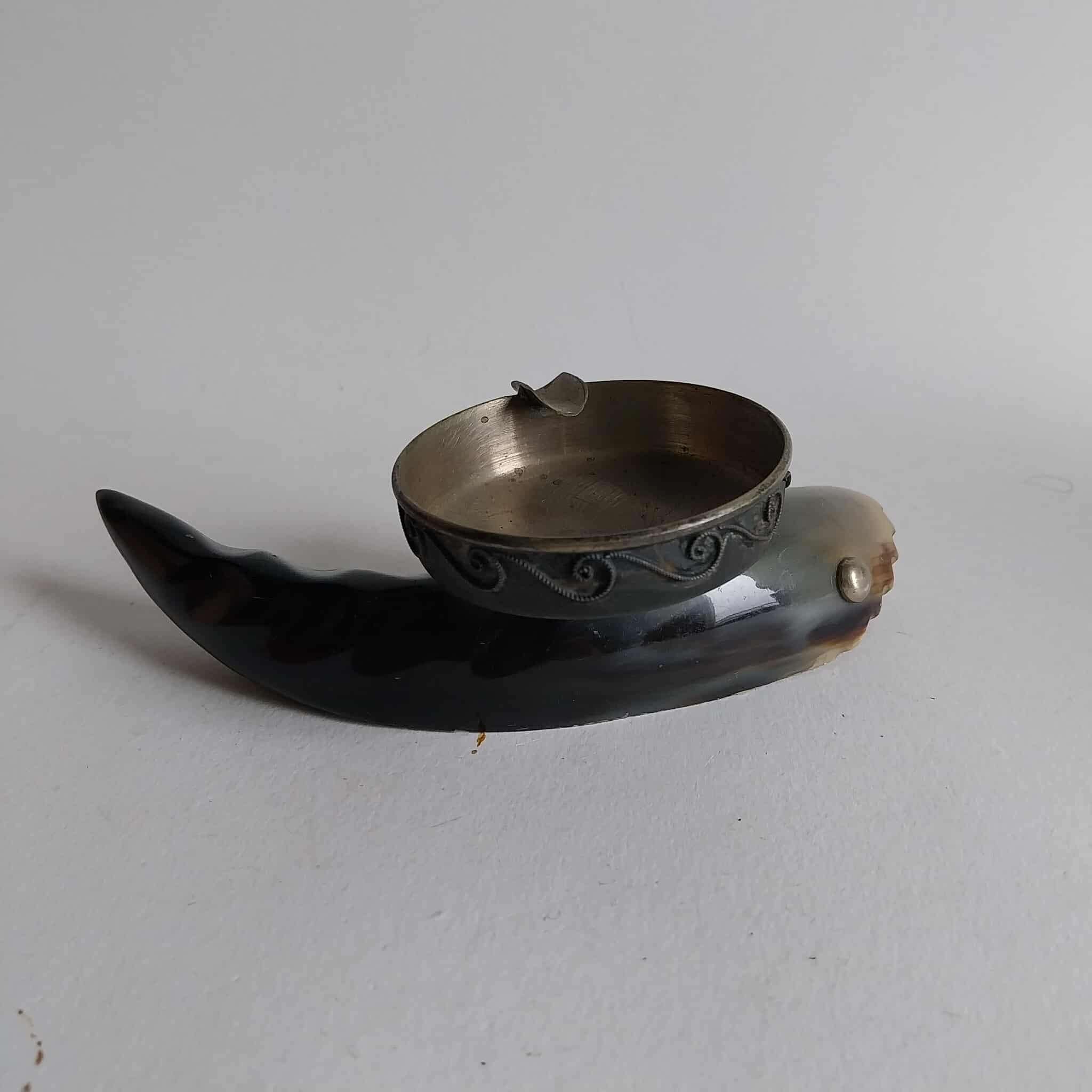 Fish ashtray made of horn and metal, Vintage souvenir from the USSR