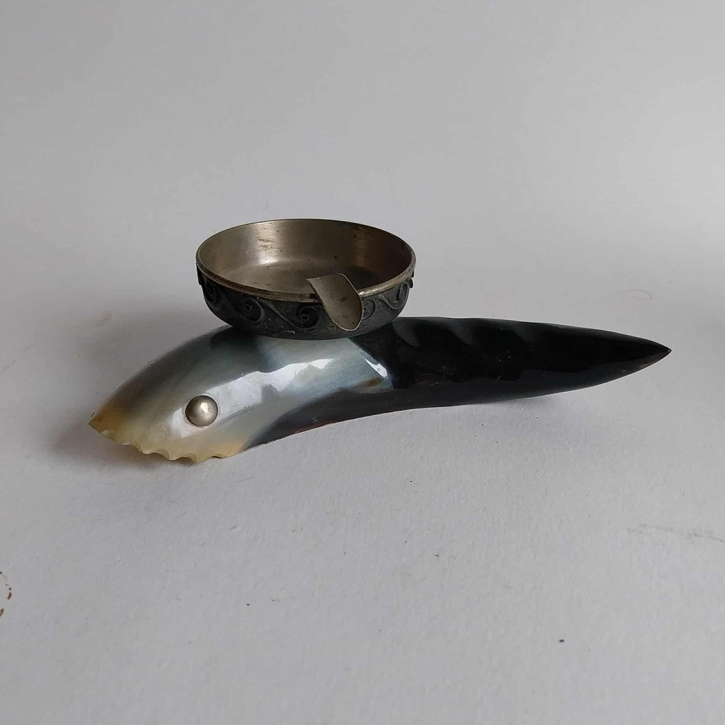 Fish ashtray made of horn and metal, Vintage souvenir from the USSR
