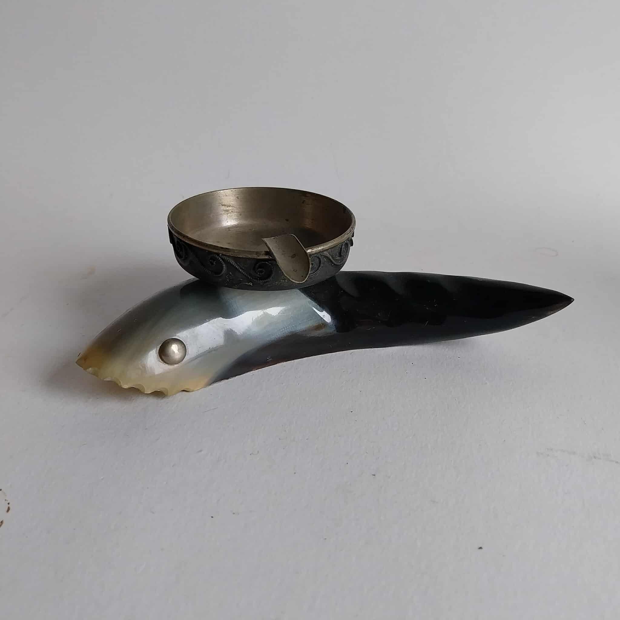 Fish ashtray made of horn and metal, Vintage souvenir from the USSR