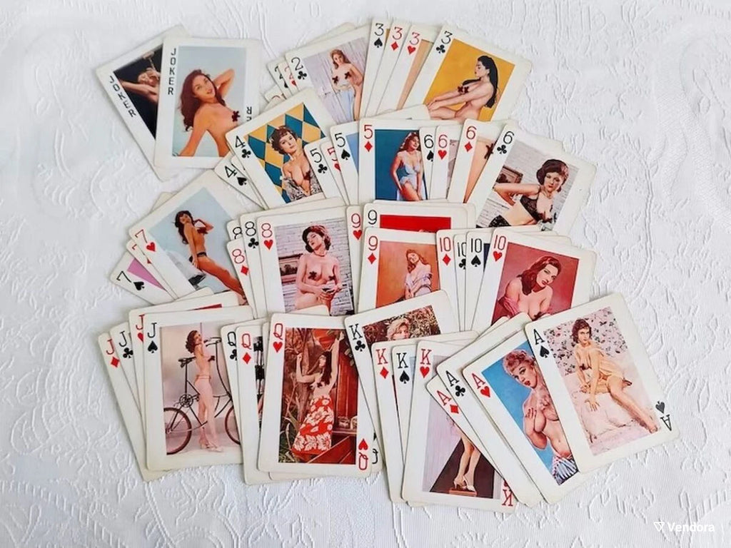 Retro playing cards with pin-up motifs, 70s, 54 cards