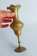 Vintage Indian Brass Vase, Hand engraved and hand painted brass vase