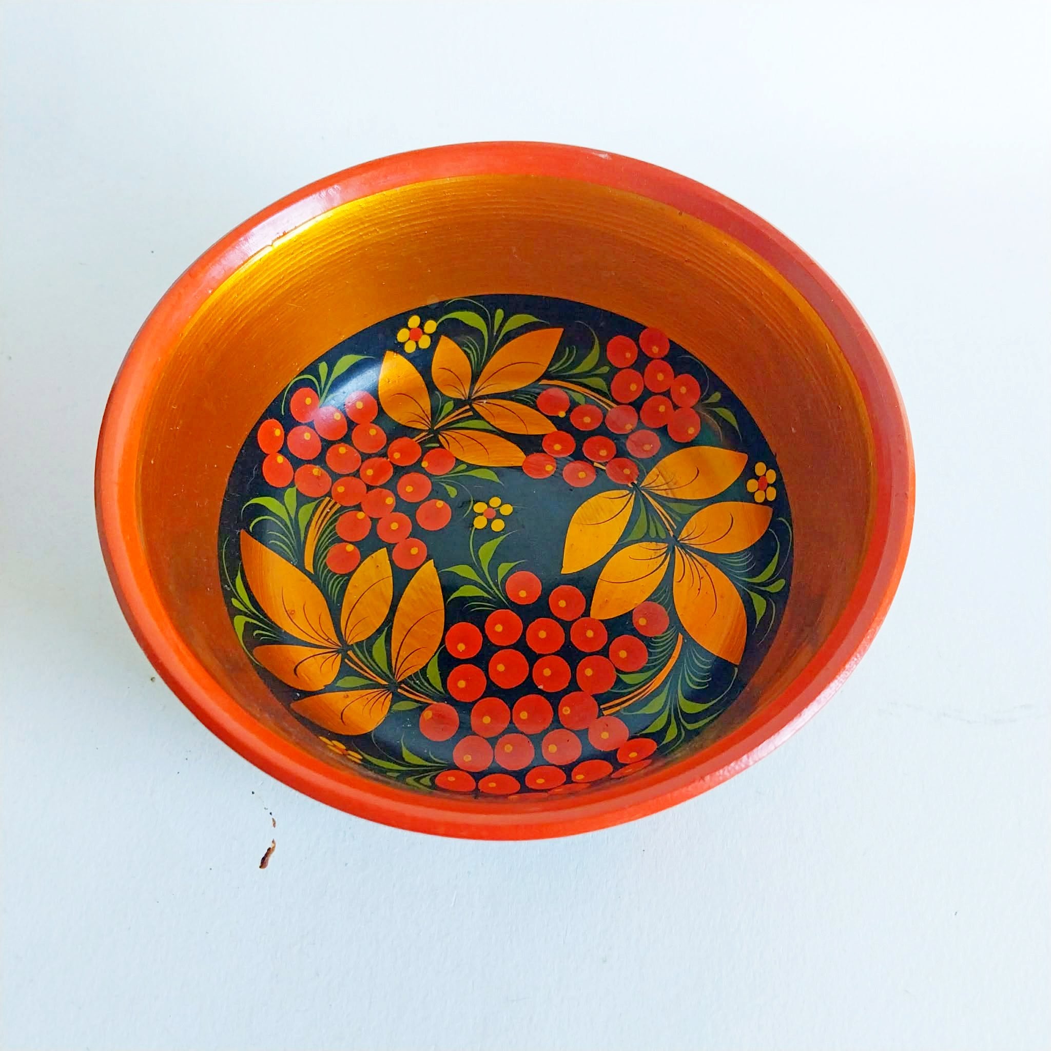 Vintage Khokhloma Hand-Painted Wooden Bowl & Cup Set