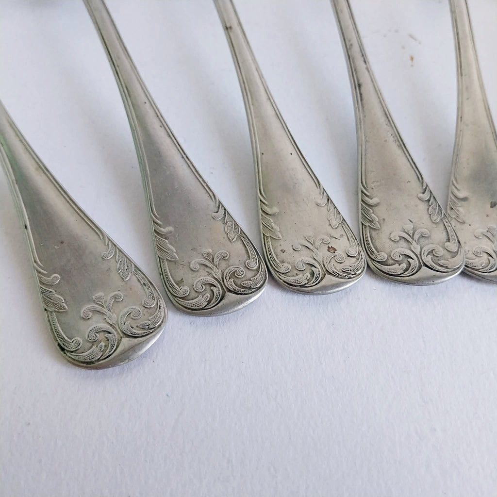 Vintage ALPACCA Silver-Plated Dinner Spoons – Set of 8 with Floral Engraving