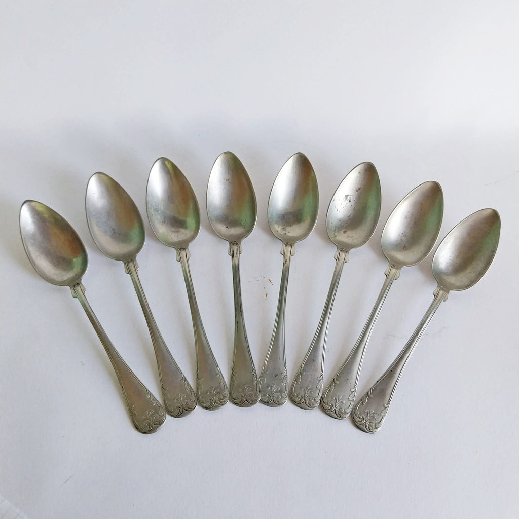 Vintage ALPACCA Silver-Plated Dinner Spoons – Set of 8 with Floral Engraving