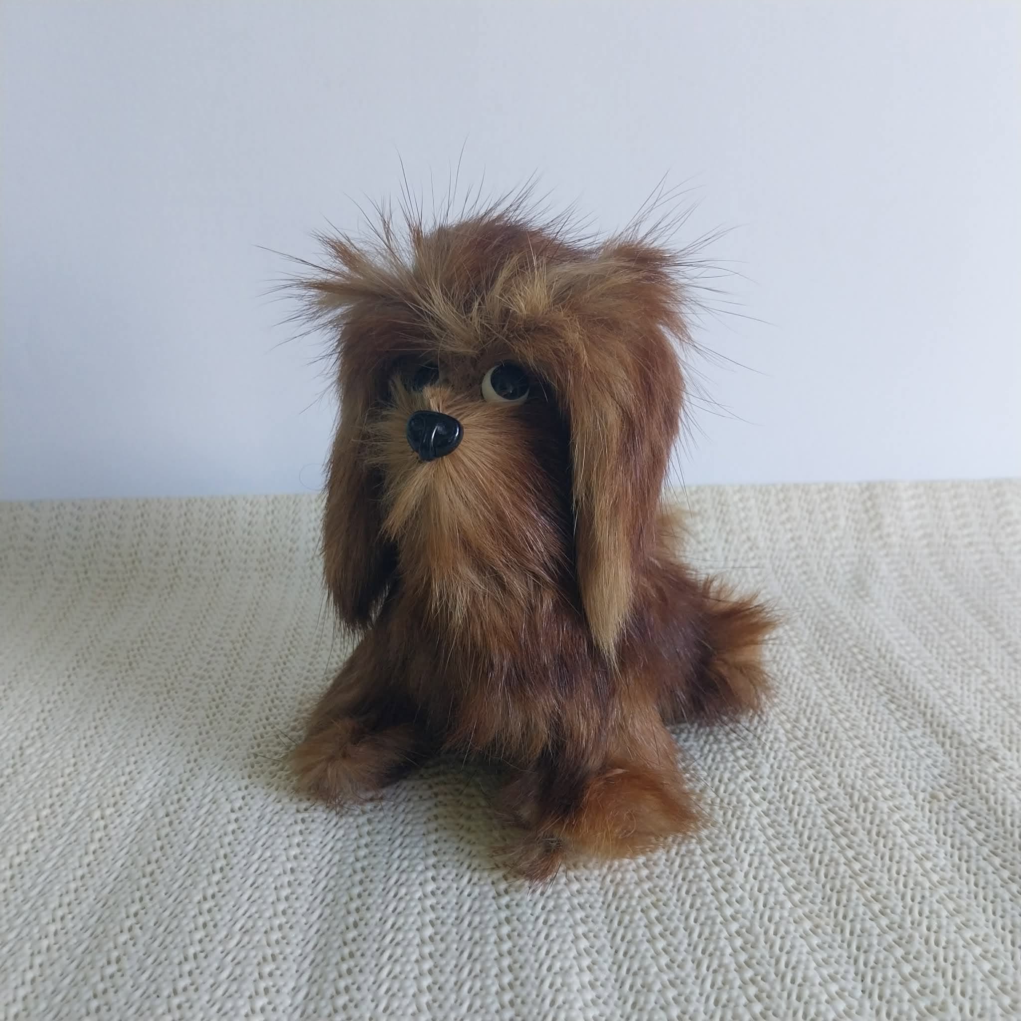 Vintage Fur Dog Figurine – Realistic Fluffy Puppy Collectible
