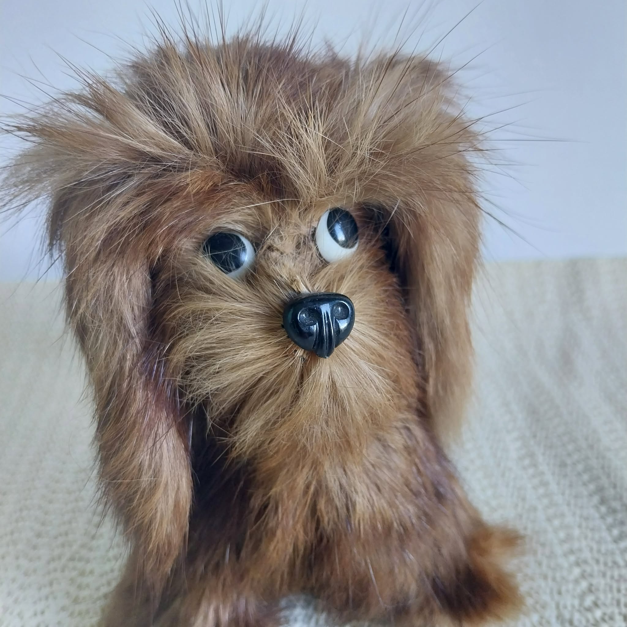Vintage Fur Dog Figurine – Realistic Fluffy Puppy Collectible