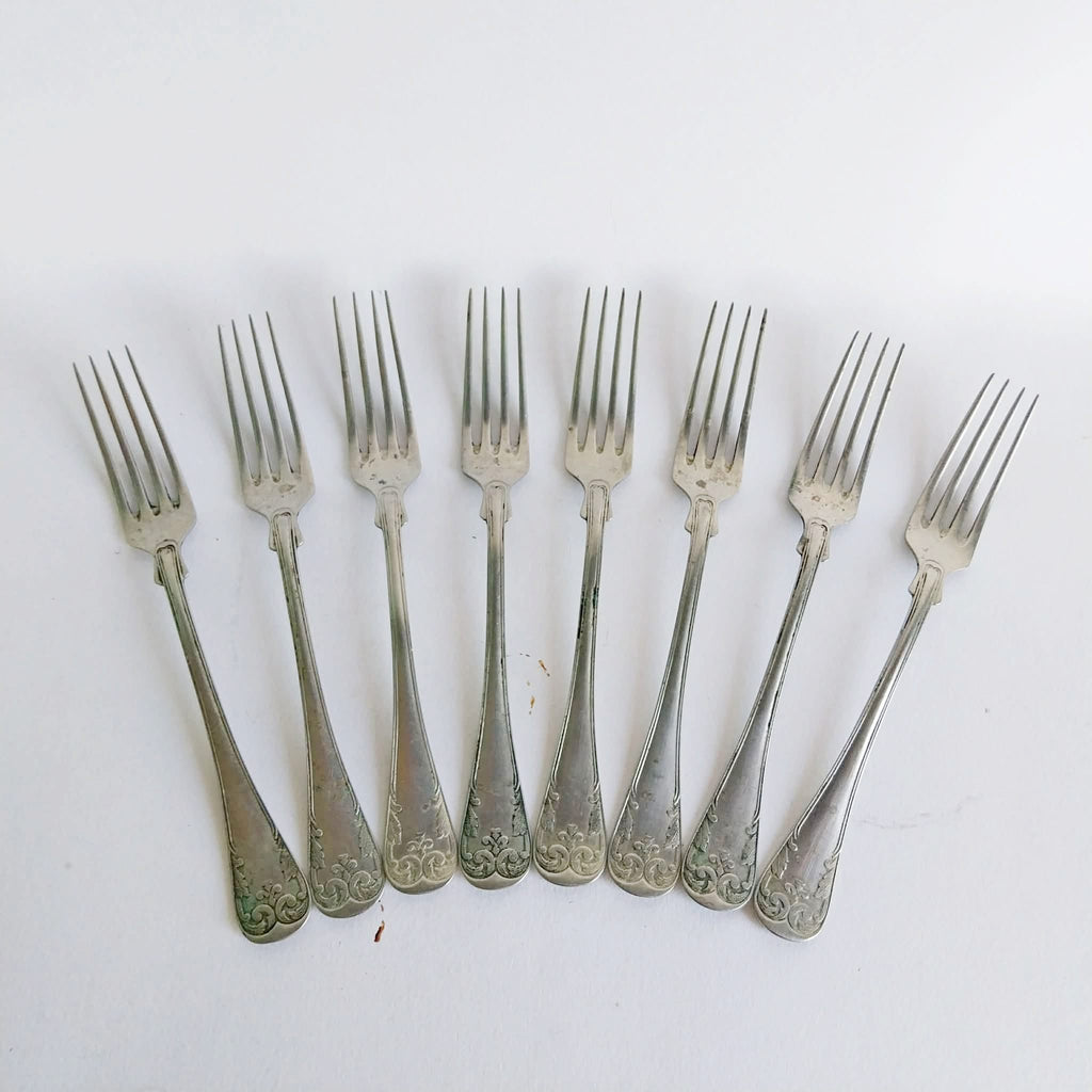 Vintage ALPACCA Silver-Plated Dinner Forks – Set of 8 with Floral Engraving