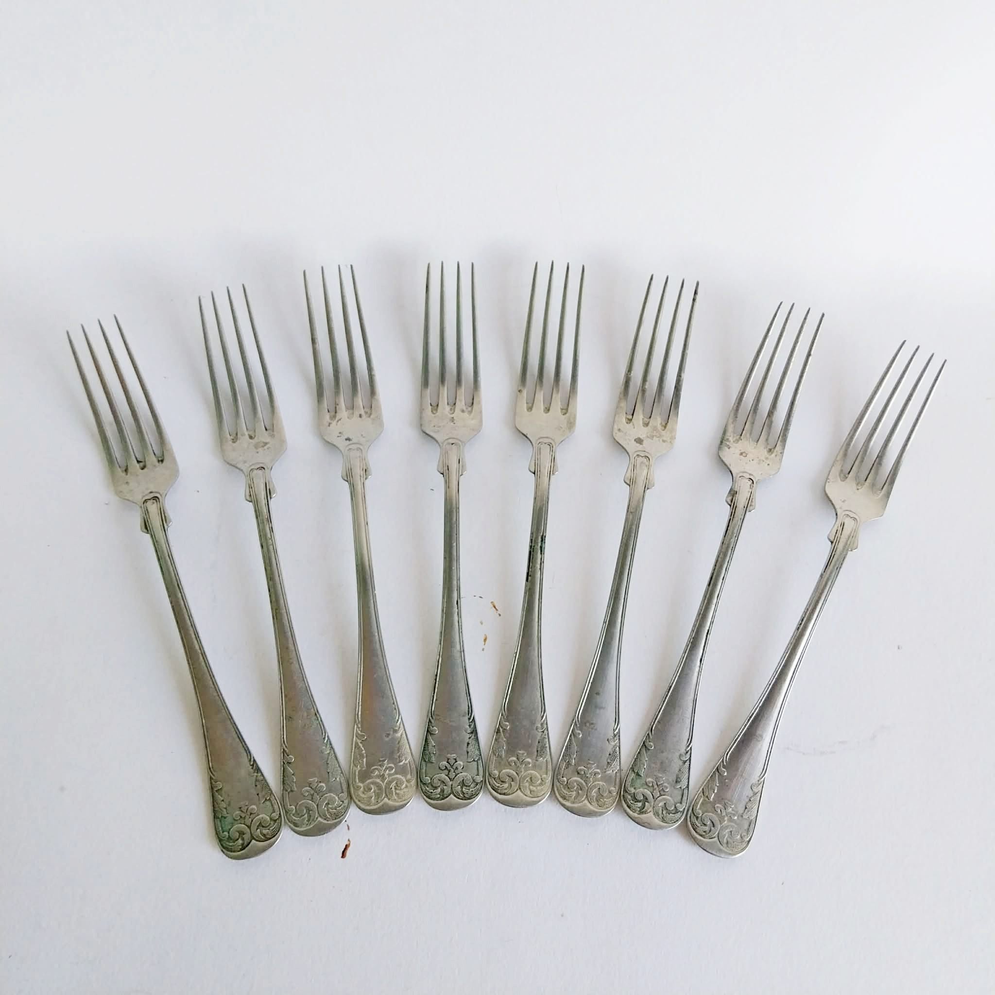 Vintage ALPACCA Silver-Plated Dinner Forks – Set of 8 with Floral Engraving