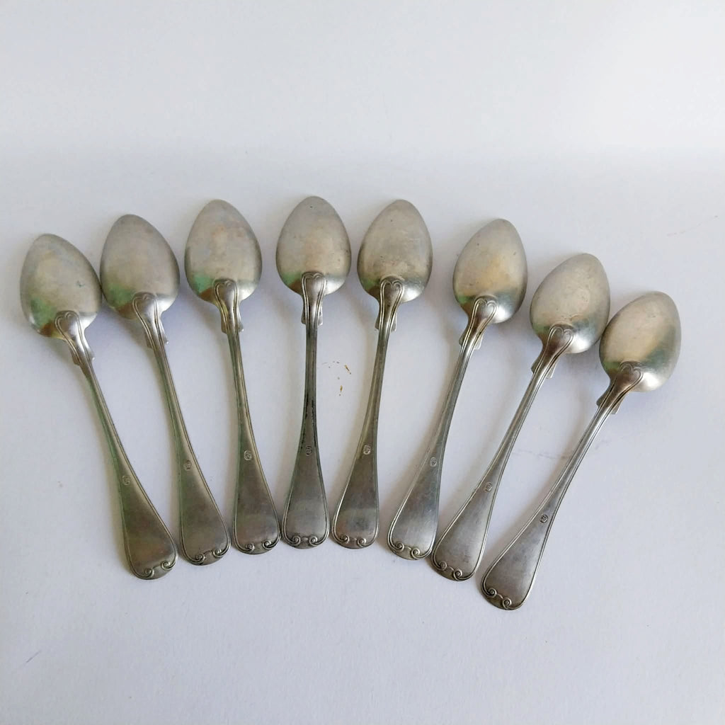 Vintage ALPACCA Silver-Plated Dinner Spoons – Set of 8 with Floral Engraving