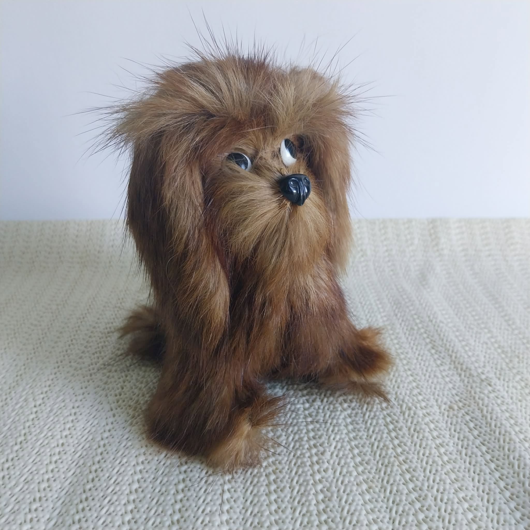 Vintage Fur Dog Figurine – Realistic Fluffy Puppy Collectible