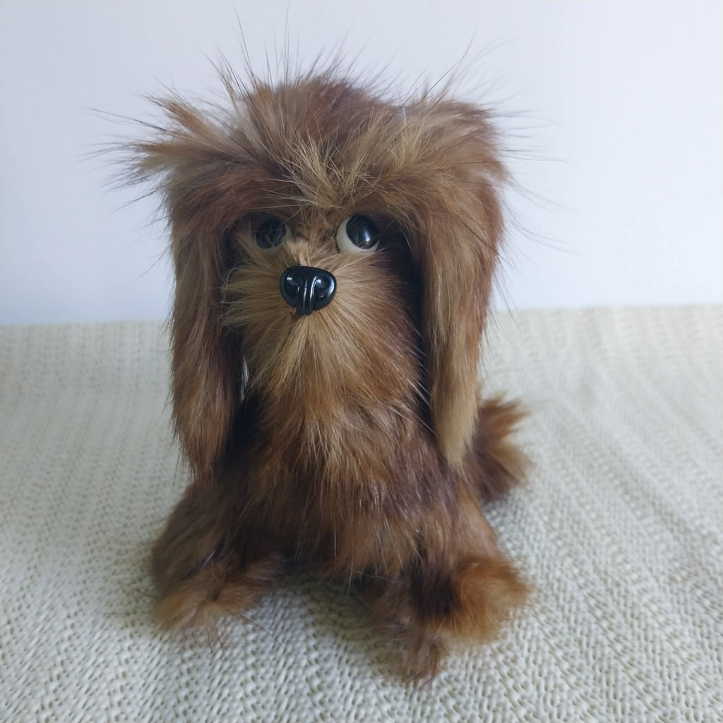 Vintage Fur Dog Figurine – Realistic Fluffy Puppy Collectible