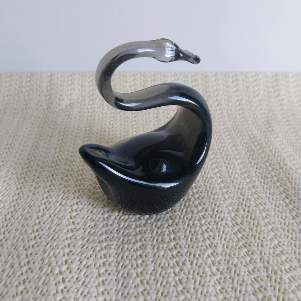 Vintage Black Art Glass Swan Figurine