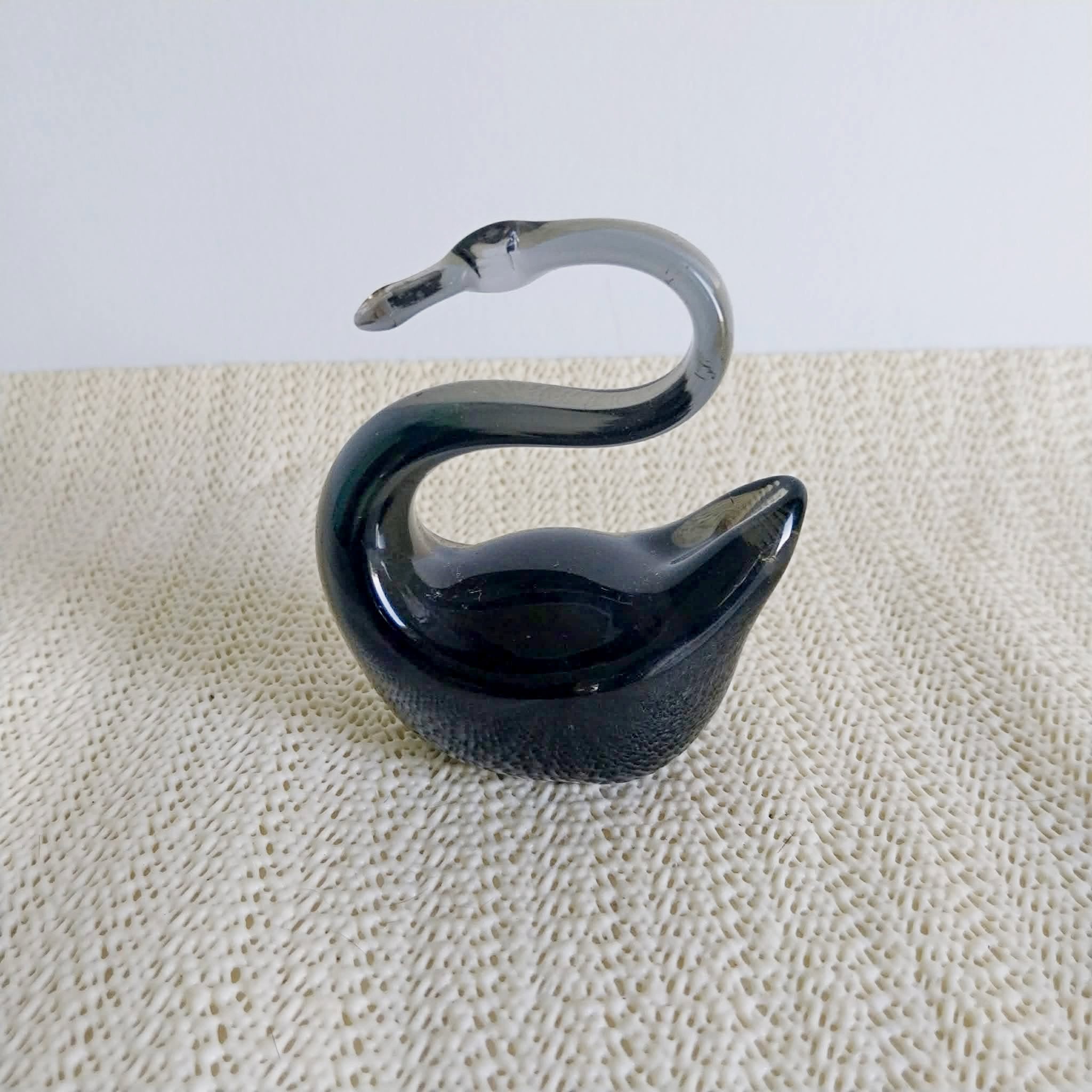 Vintage Black Art Glass Swan Figurine