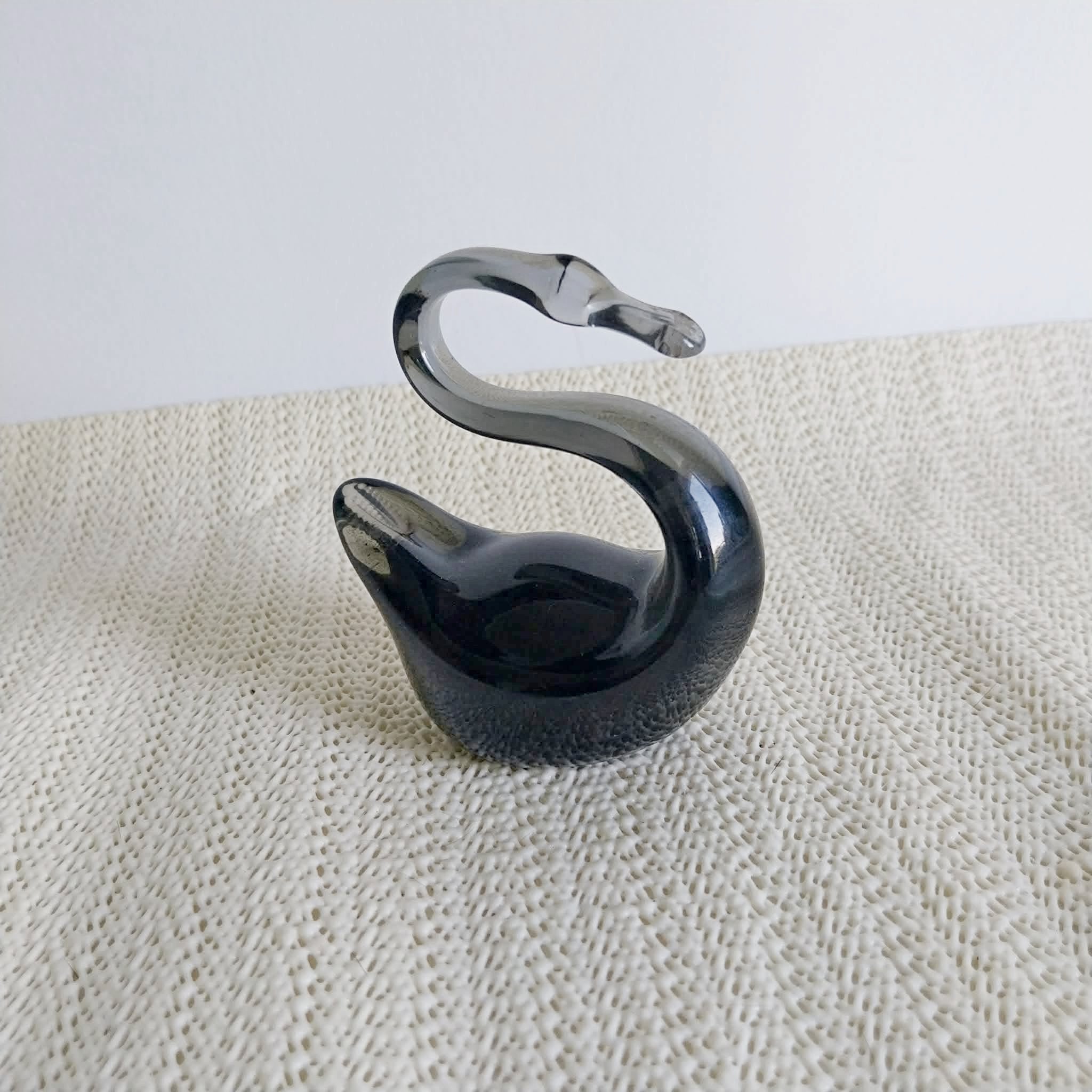 Vintage Black Art Glass Swan Figurine