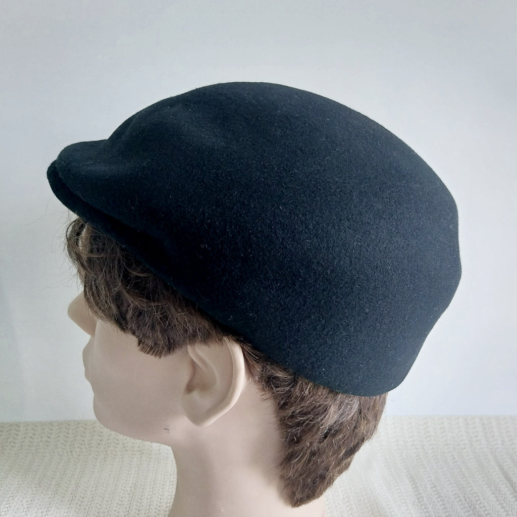 Vintage Italian Wool Flat Cap — Black, Size L
