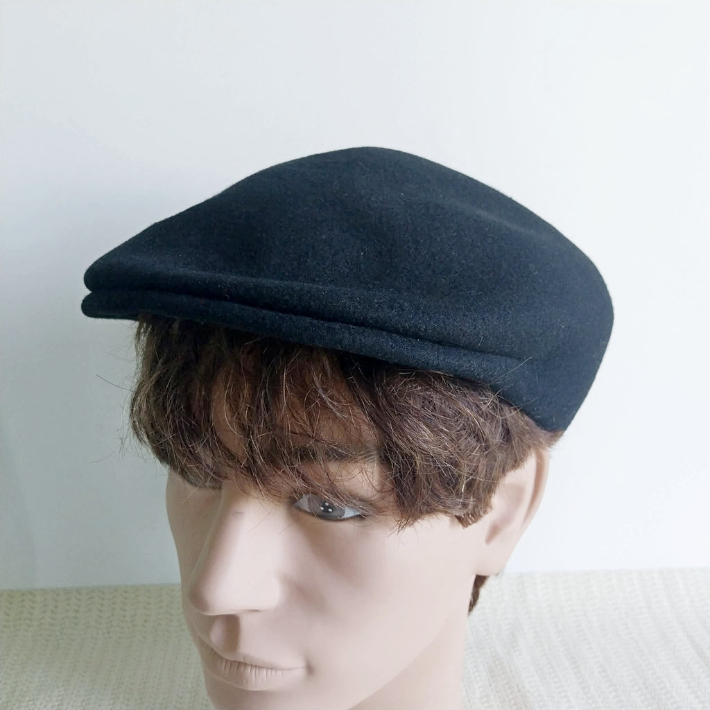Vintage Italian Wool Flat Cap — Black, Size L