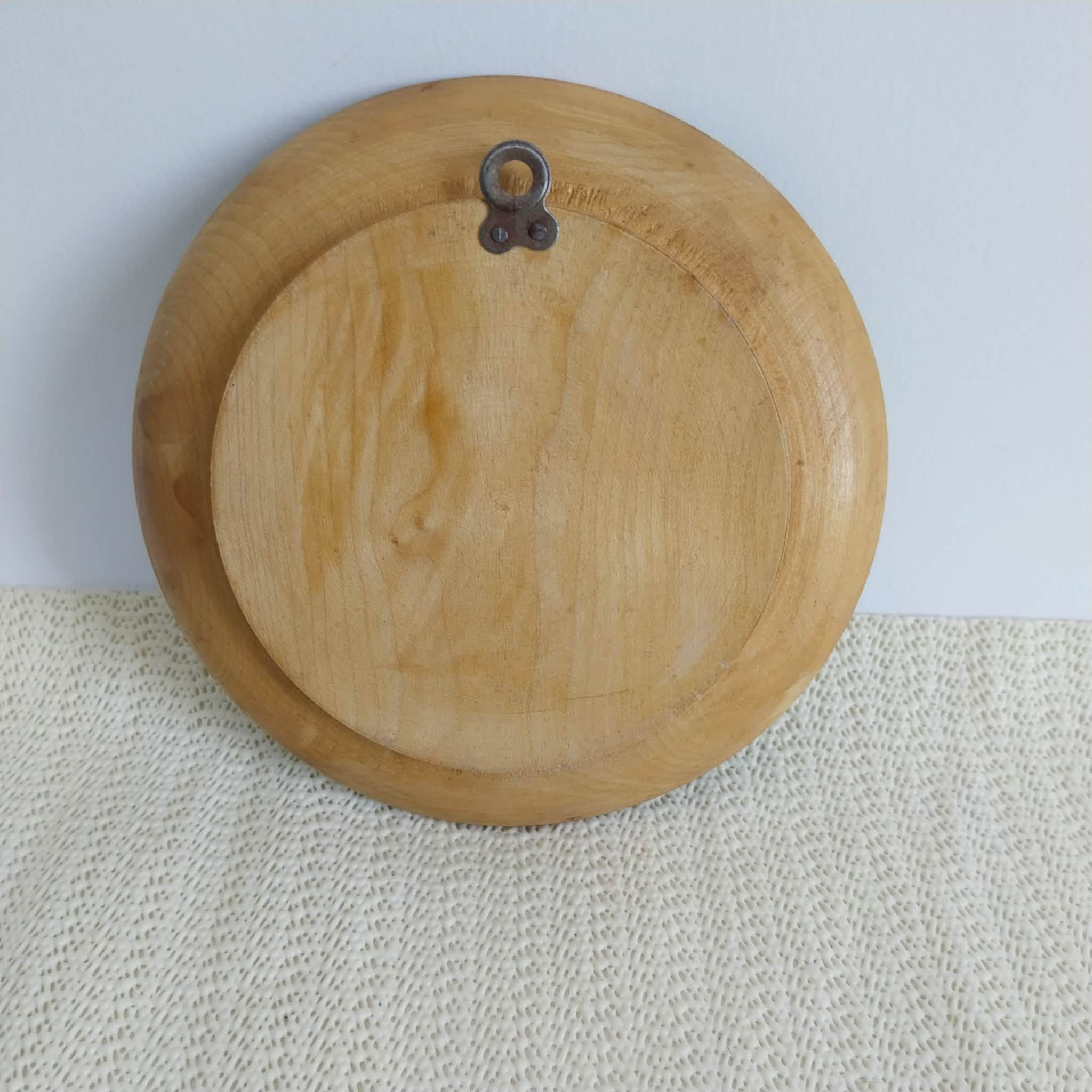 Vintage Hand-Painted Wooden Decorative Plate – Floral Still Life with Pyrographed Border