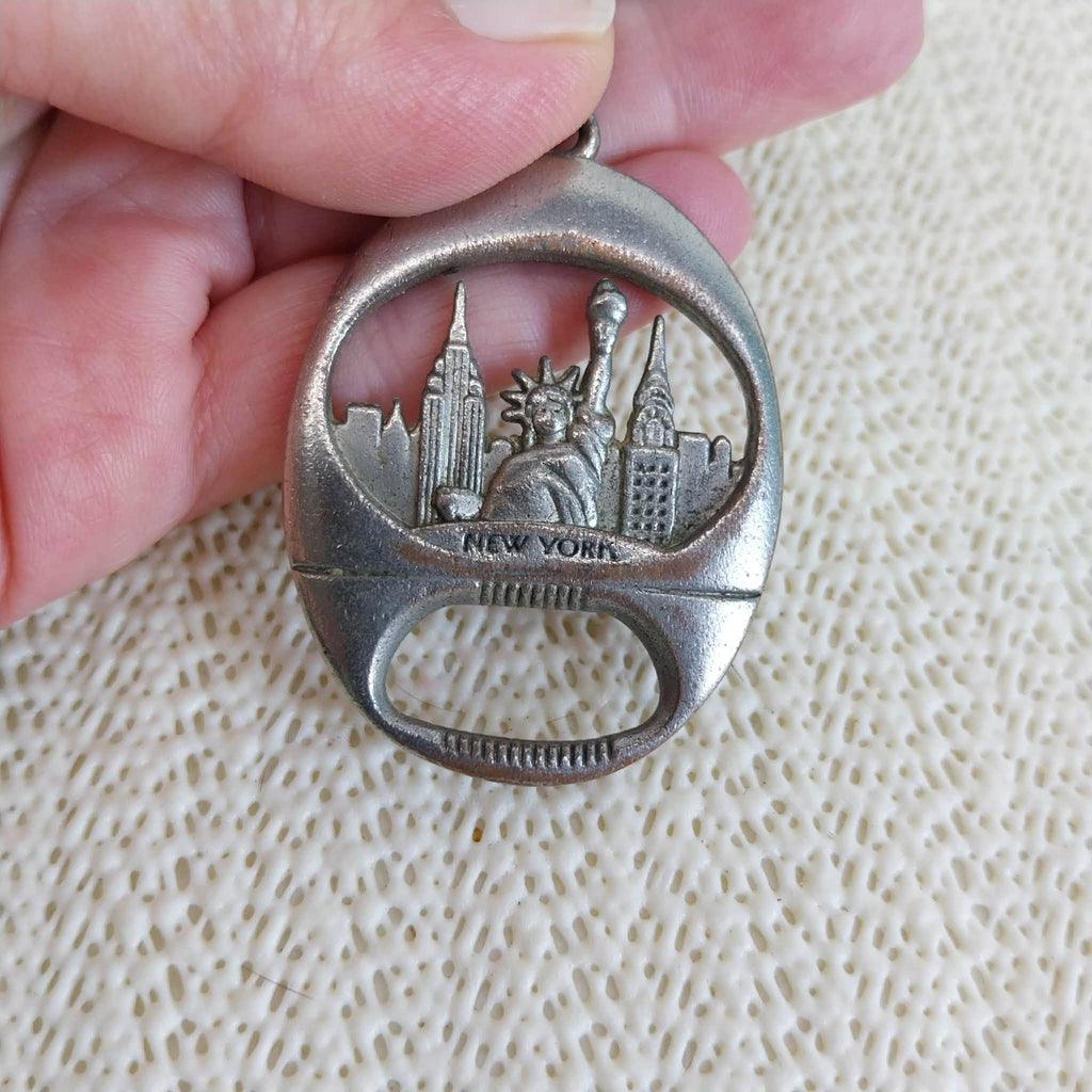 Vintage New York keychain bottle opener – back view close-up