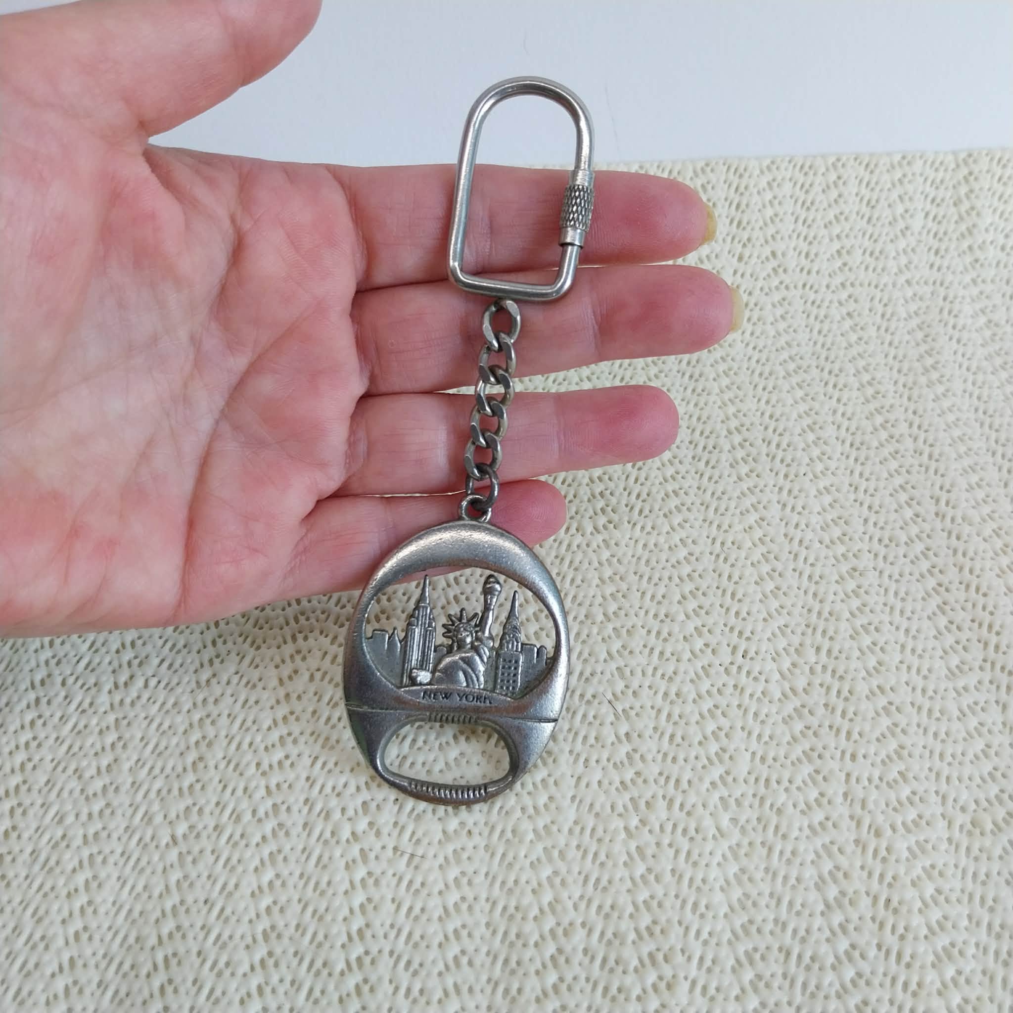 Vintage New York keychain bottle opener – full length view