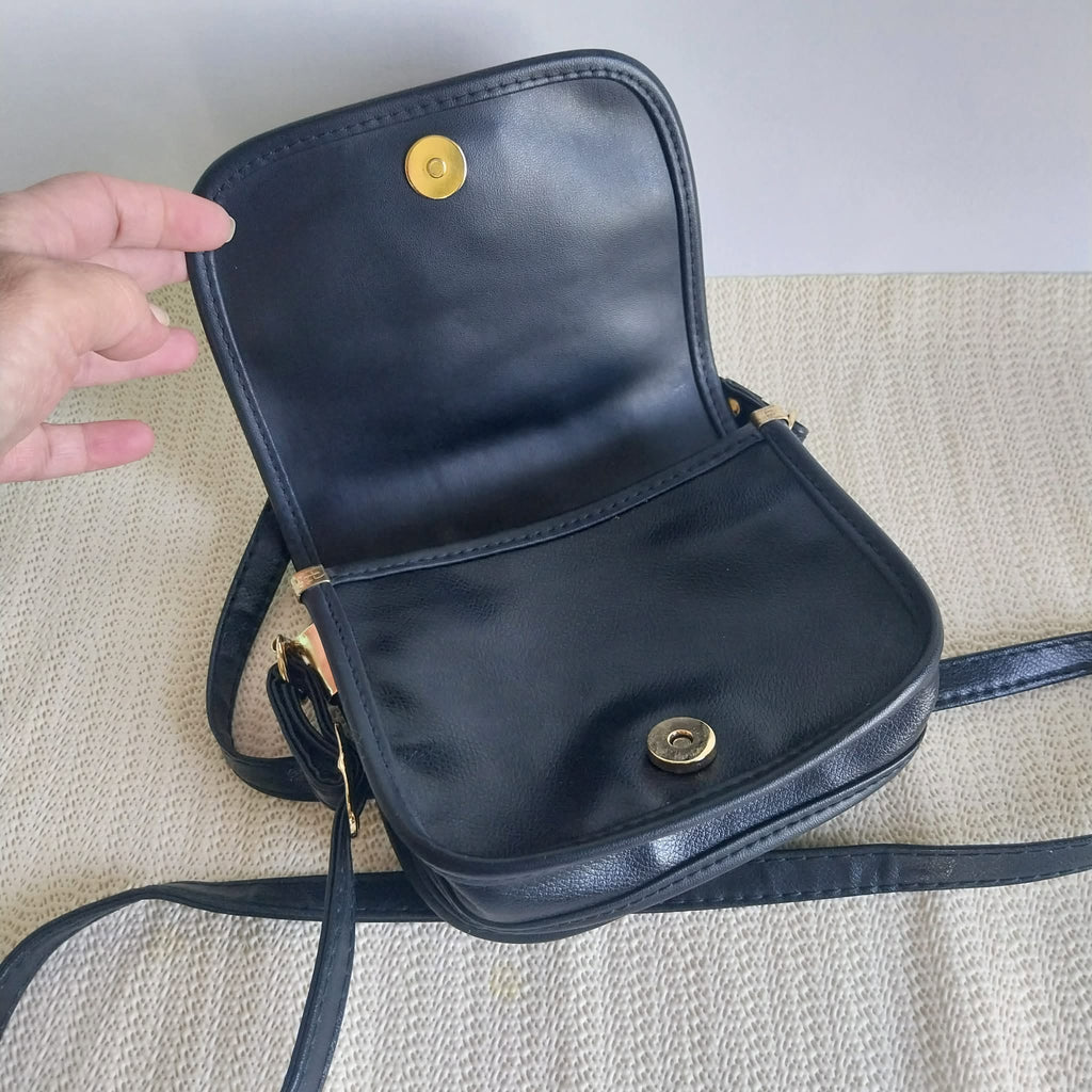 Vintage Edelweiss Crossbody Bag — Black Suede & Faux Leather