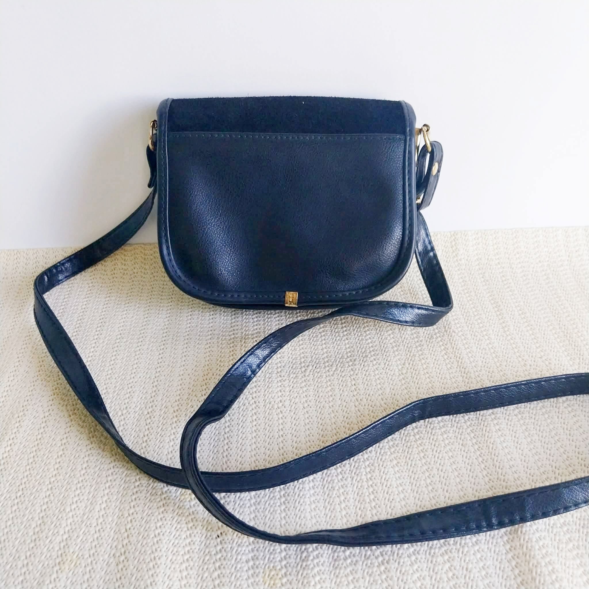 Vintage Edelweiss Crossbody Bag — Black Suede & Faux Leather