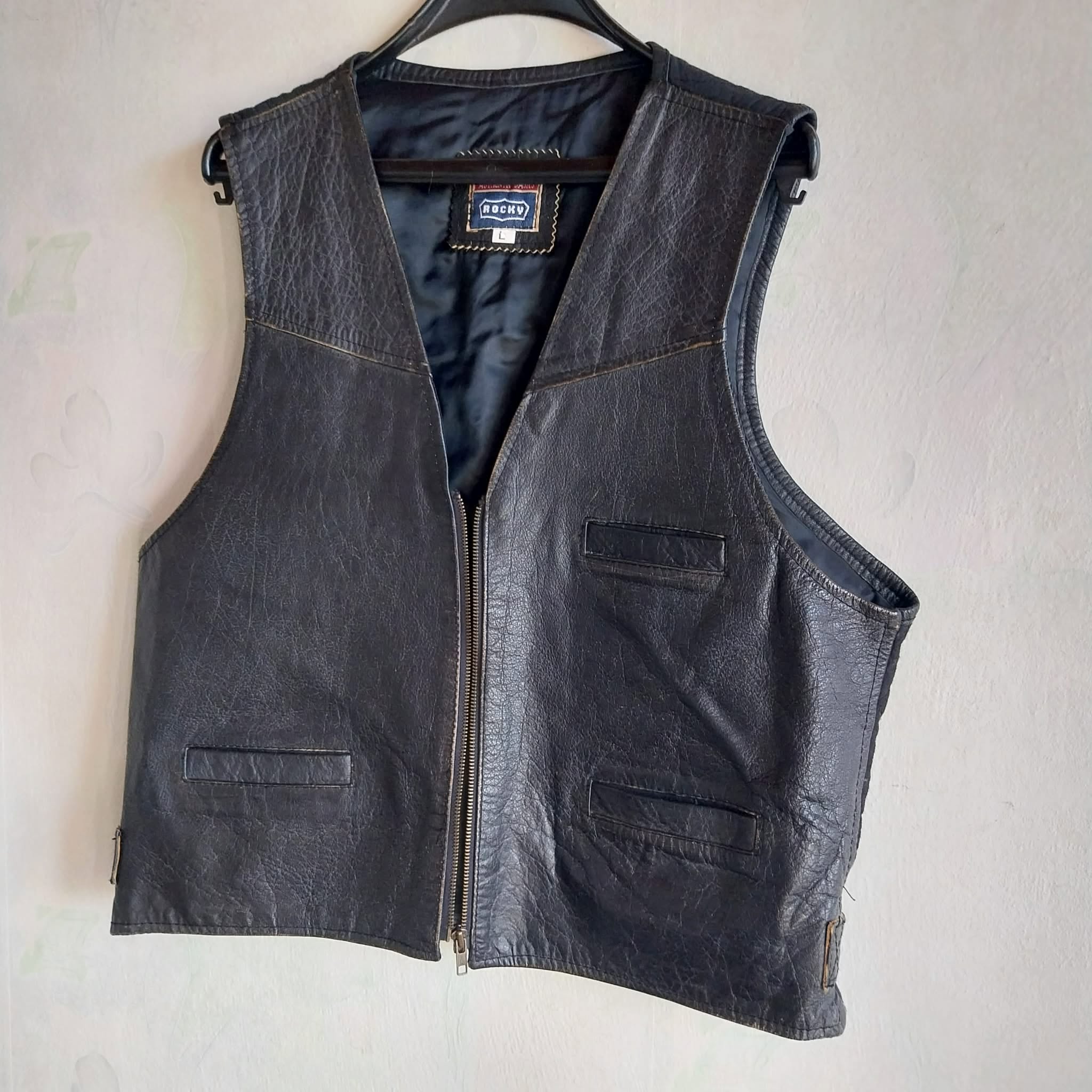 Vintage Men's Black Leather Vest | Rocky Authentic Basics | Size L | 1990s