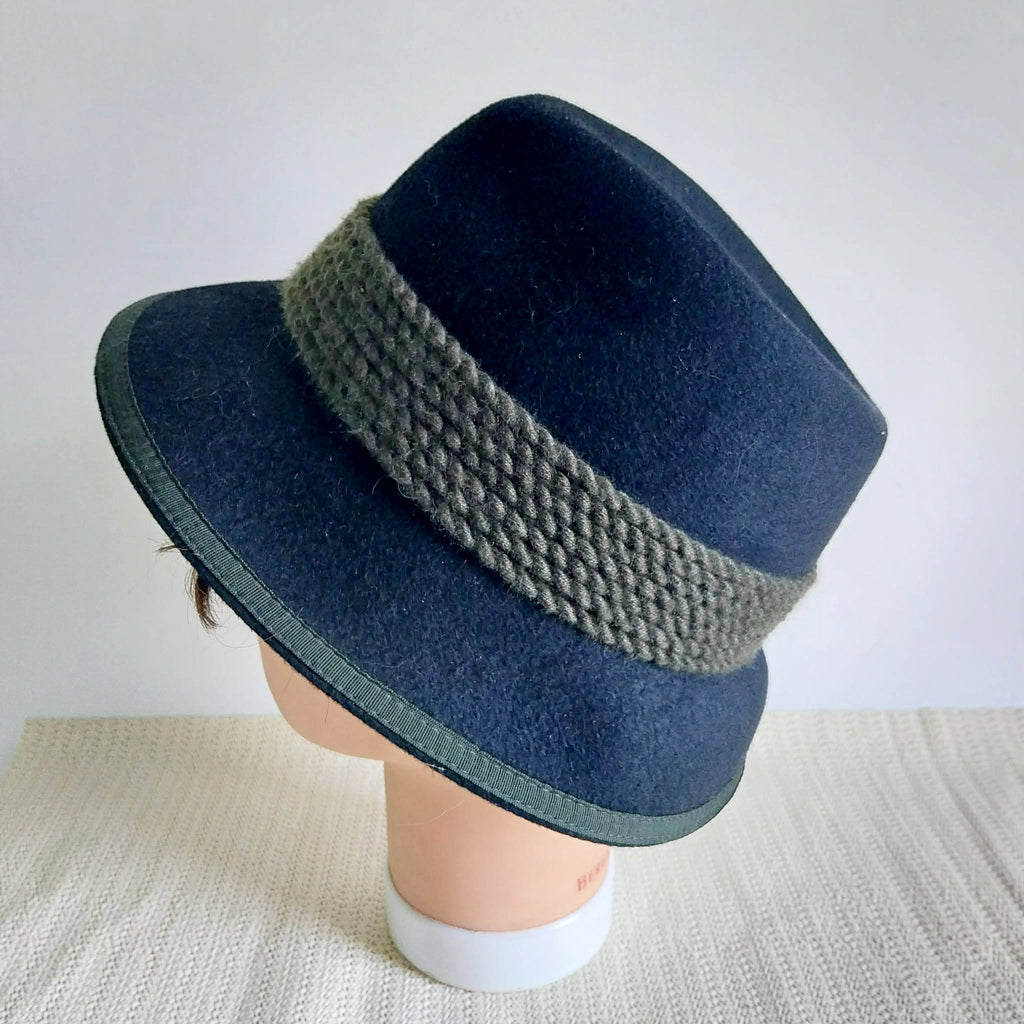 Vintage Ischler Hut Tyrolean Hat – Black Wool Felt, Size 55