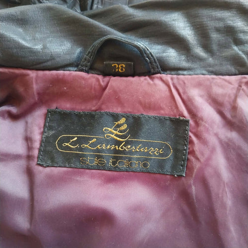 L. Lambertazzi Vintage Leather Jacket — Black, Grey & Burgundy Patchwork, Italian Style, Size 38