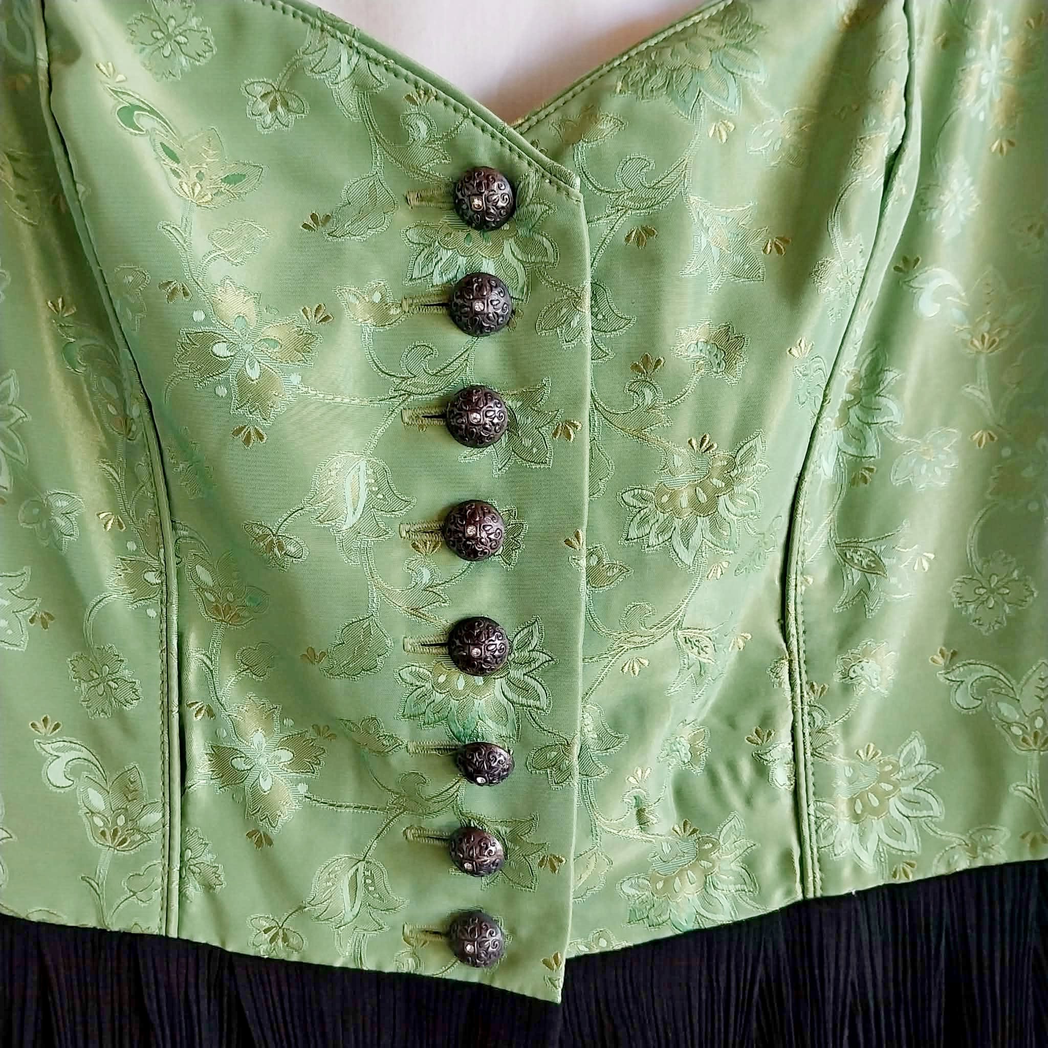 Vintage Dirndl Dress by Lisa's Landhaus – Green Jacquard & Black Skirt, Size 44