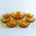 Bulgarian Amber Glass Bowl Set – 1980s Vintage, 7 pcs