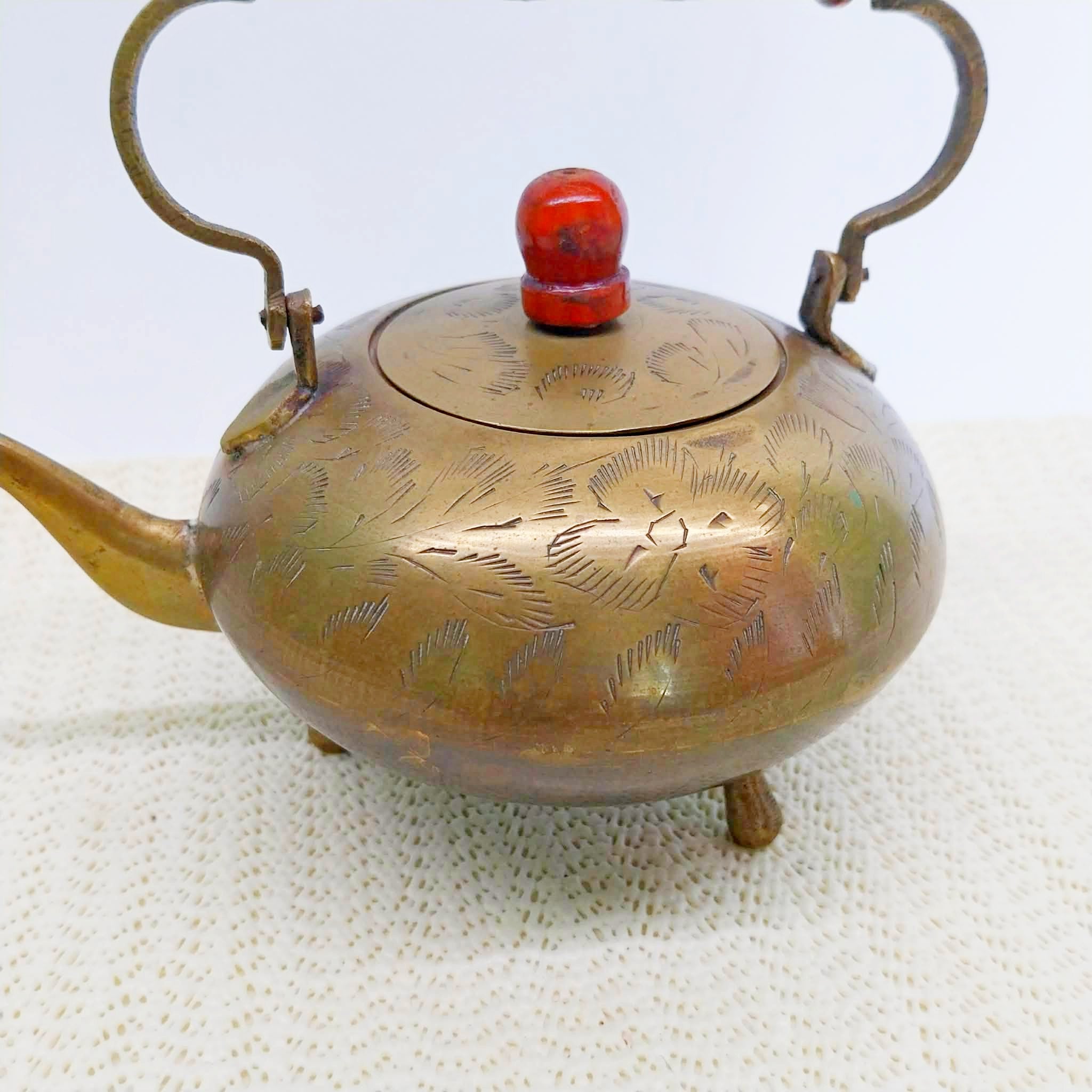 Vintage Brass Decorative Teapot with Wooden Handle — England