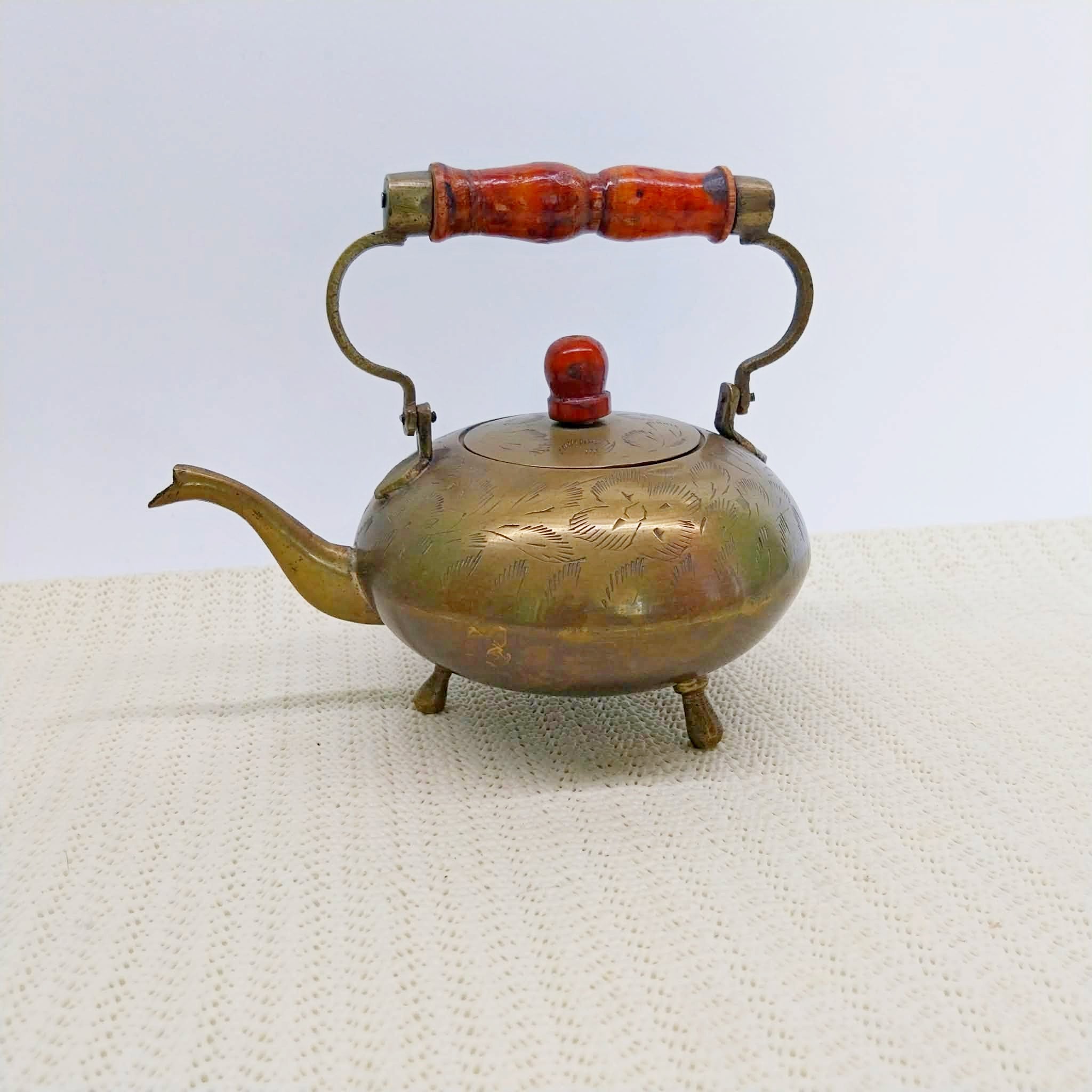 Vintage Brass Decorative Teapot with Wooden Handle — England