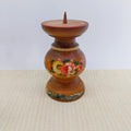 Vintage wooden candle holder with hand-painted folk art florals