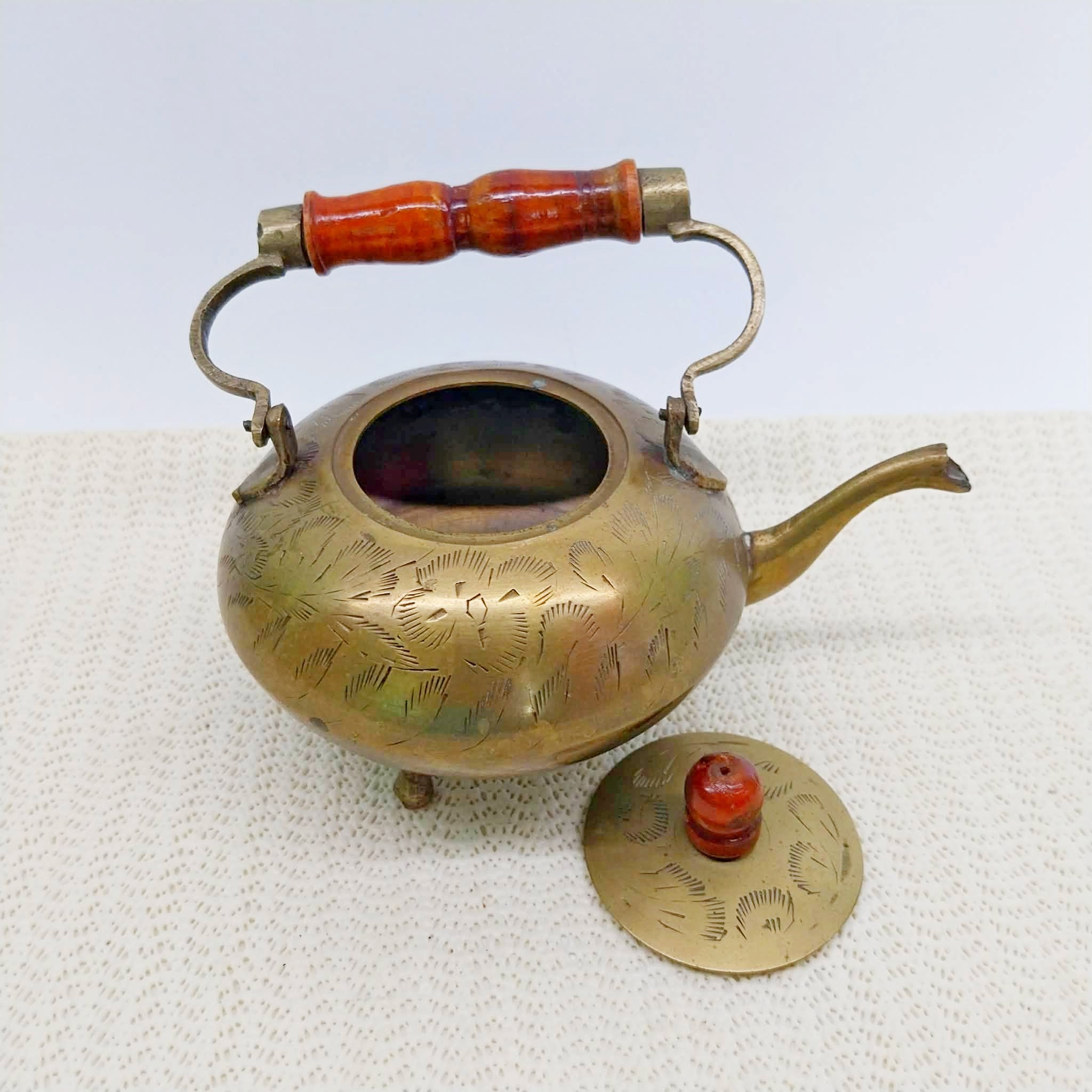 Vintage Brass Decorative Teapot with Wooden Handle — England