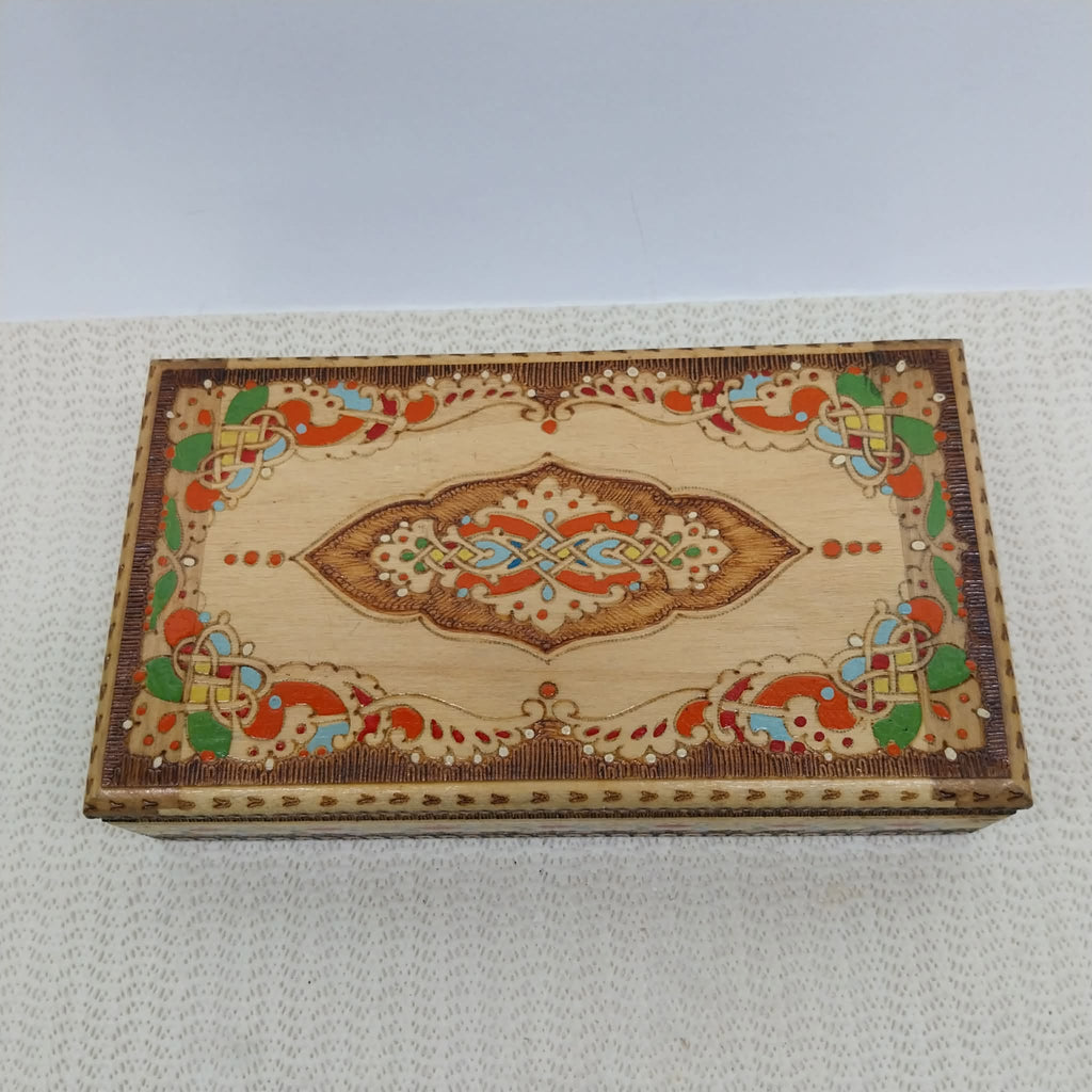 Wooden Cigarette Box with Pyrography — Bulgaria, 1970s