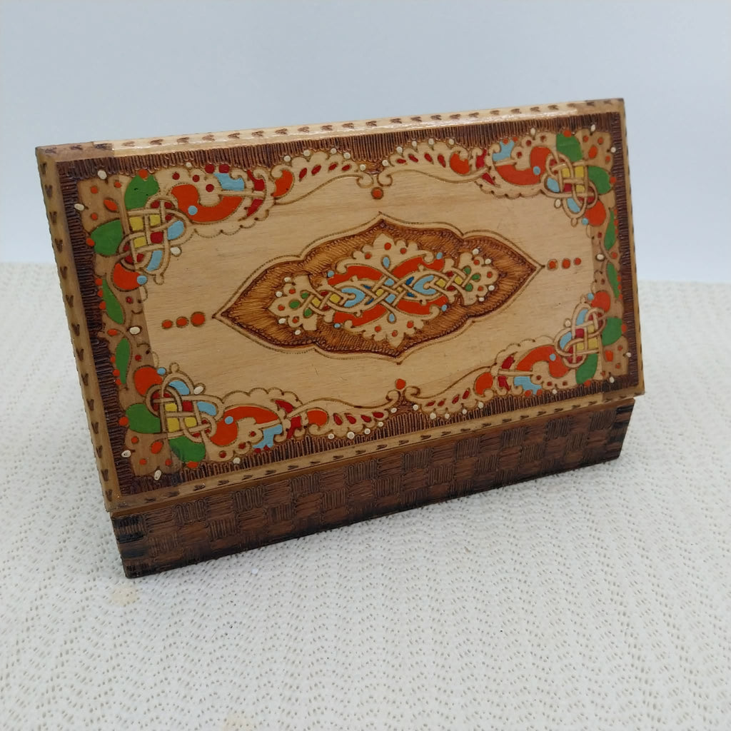 Wooden Cigarette Box with Pyrography — Bulgaria, 1970s