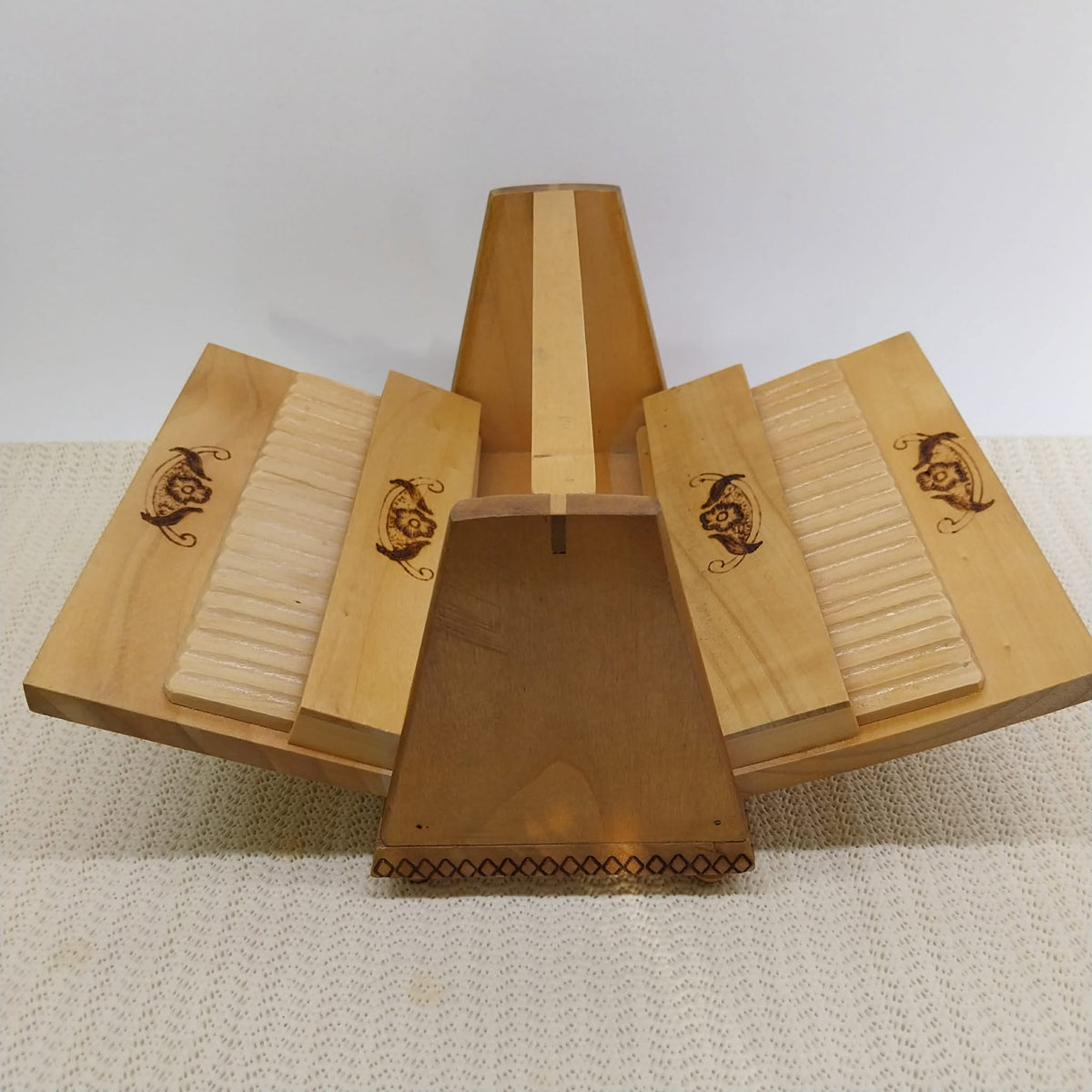 Wooden Expanding Cigarette Box with Pyrography — Bulgaria, 1970s