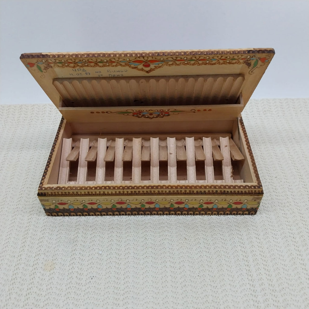 Wooden Cigarette Box with Pyrography — Bulgaria, 1970s