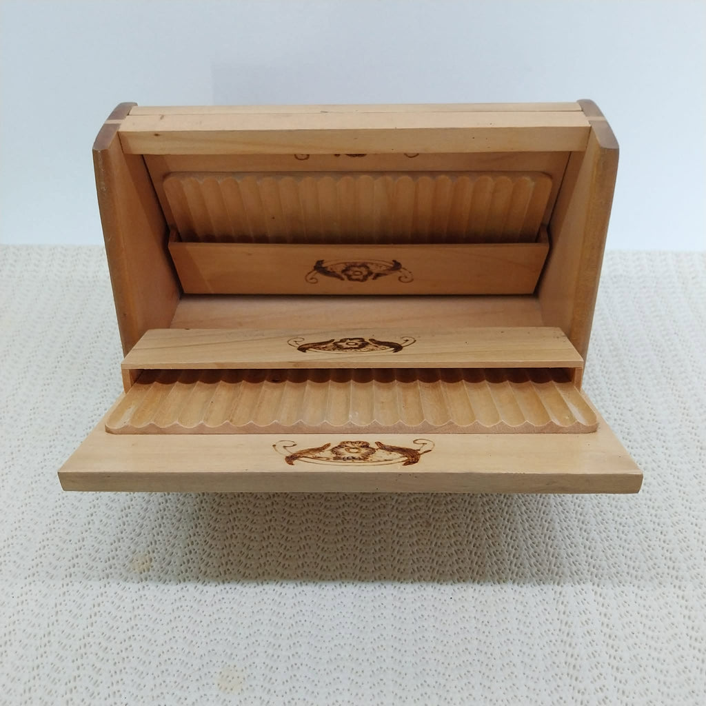 Wooden Expanding Cigarette Box with Pyrography — Bulgaria, 1970s