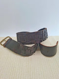 Vintage Brown Woven Leather Belt with Brass Buckle