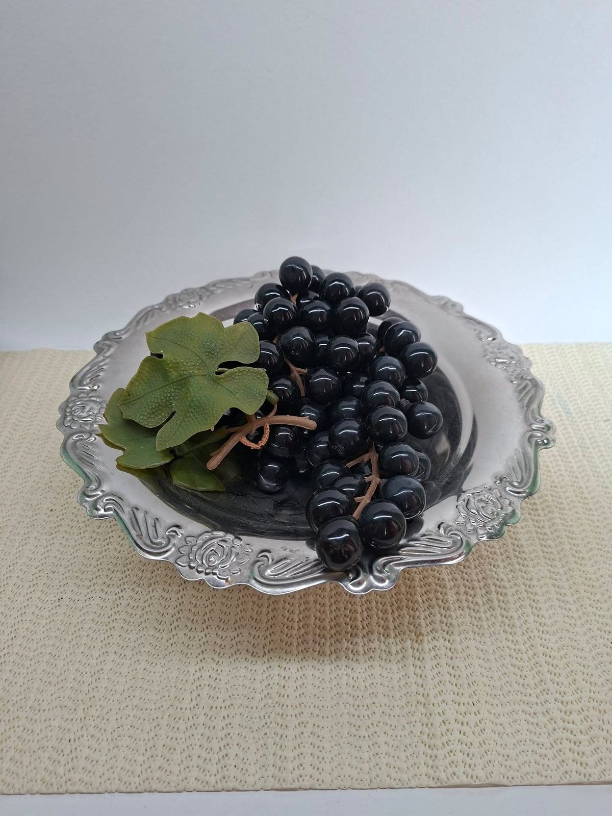 Vintage Soviet USSR Stainless Steel Fruit Bowl with Embossed Rose Rim