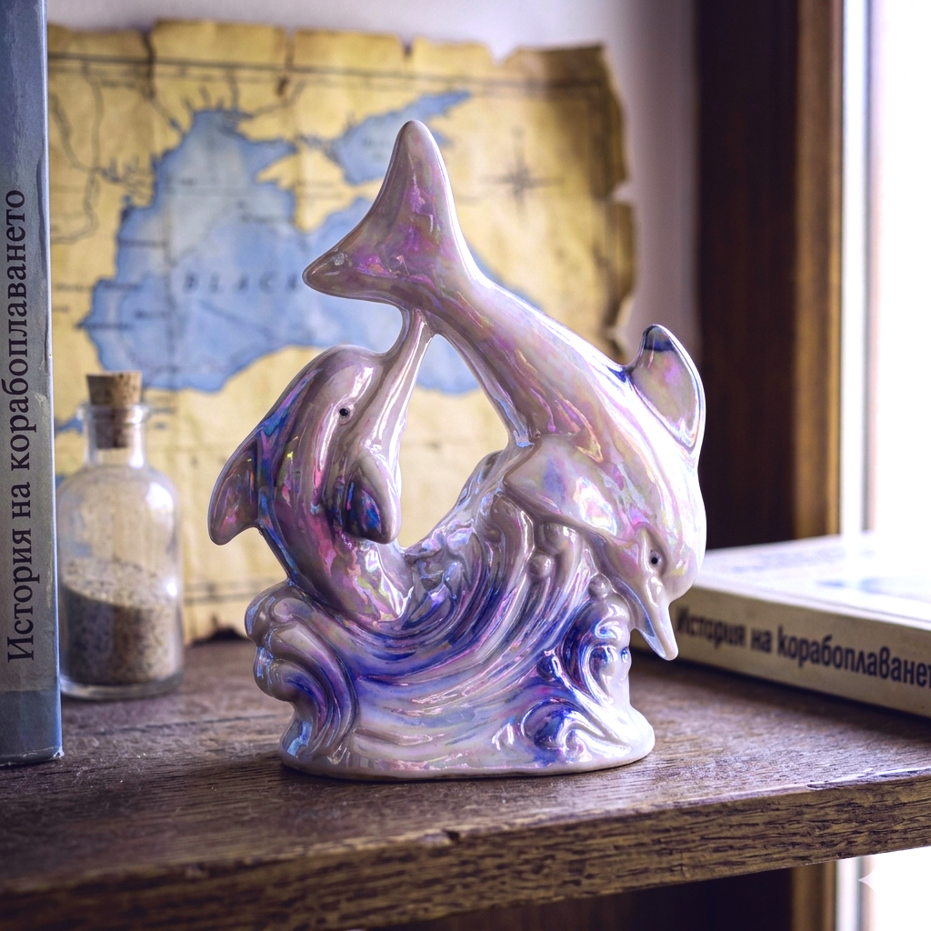 80s Vintage porcelain dolphin figurine with gloss finish