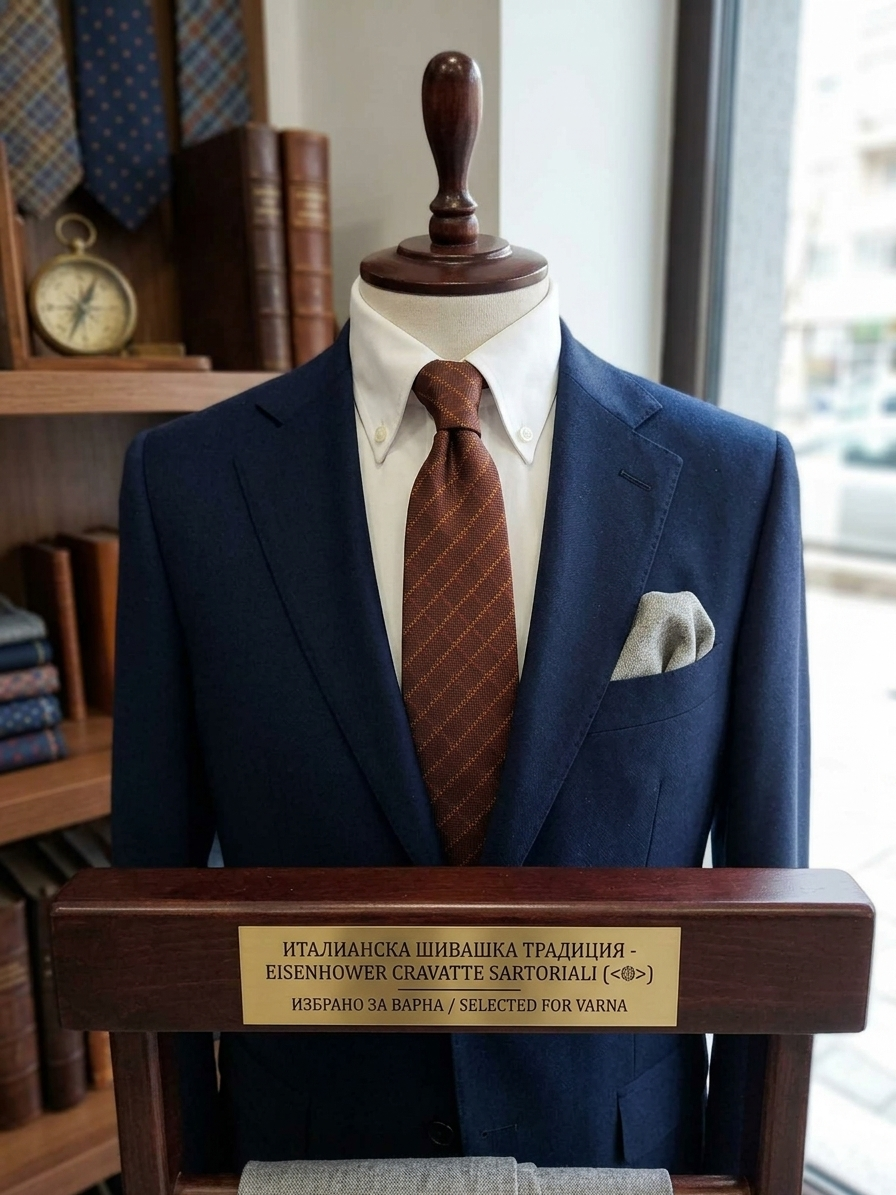 Italian tie EISENHOWER, Silk necktie in box, New, Gift for Men