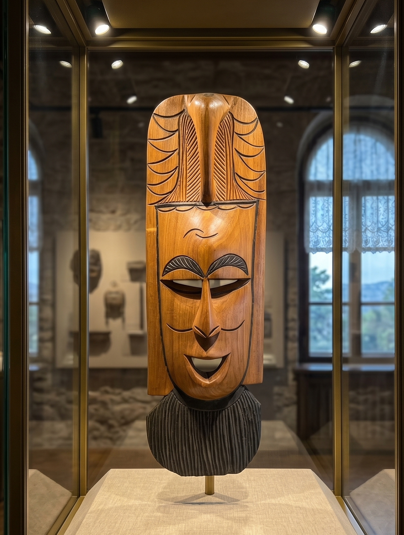 Vintage wooden African mask, hand carved wall hanging mask