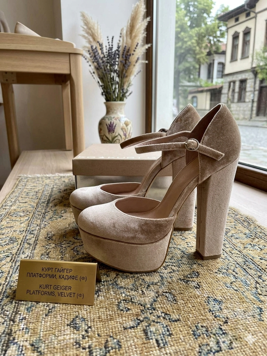 KG Kurt Geiger Platform Heels - Velvet Champagne Women's Shoes
