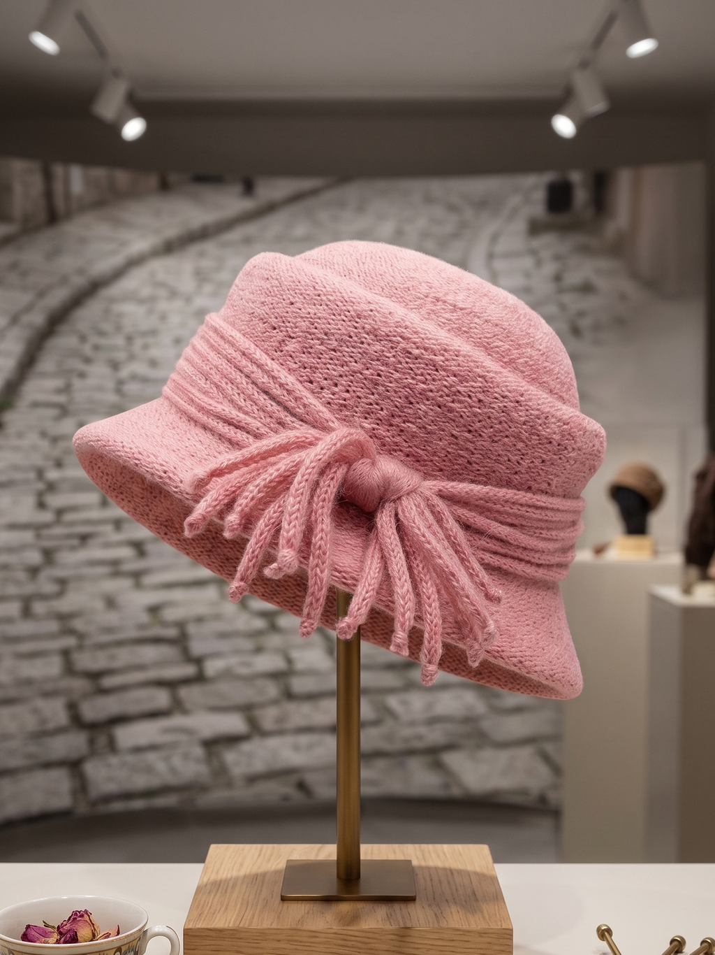 Vintage Blush Pink Knitted Cloche Hat – Women's spring - fall hat